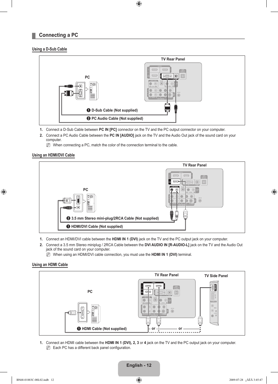 Connecting a pc | Samsung LN32B550K1FXZA User Manual | Page 14 / 101