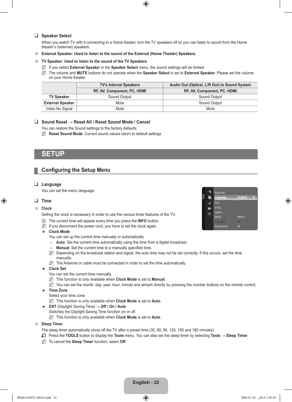 Setup, Configuring the setup menu | Samsung LN32B550K1FXZA User Manual | Page 24 / 101
