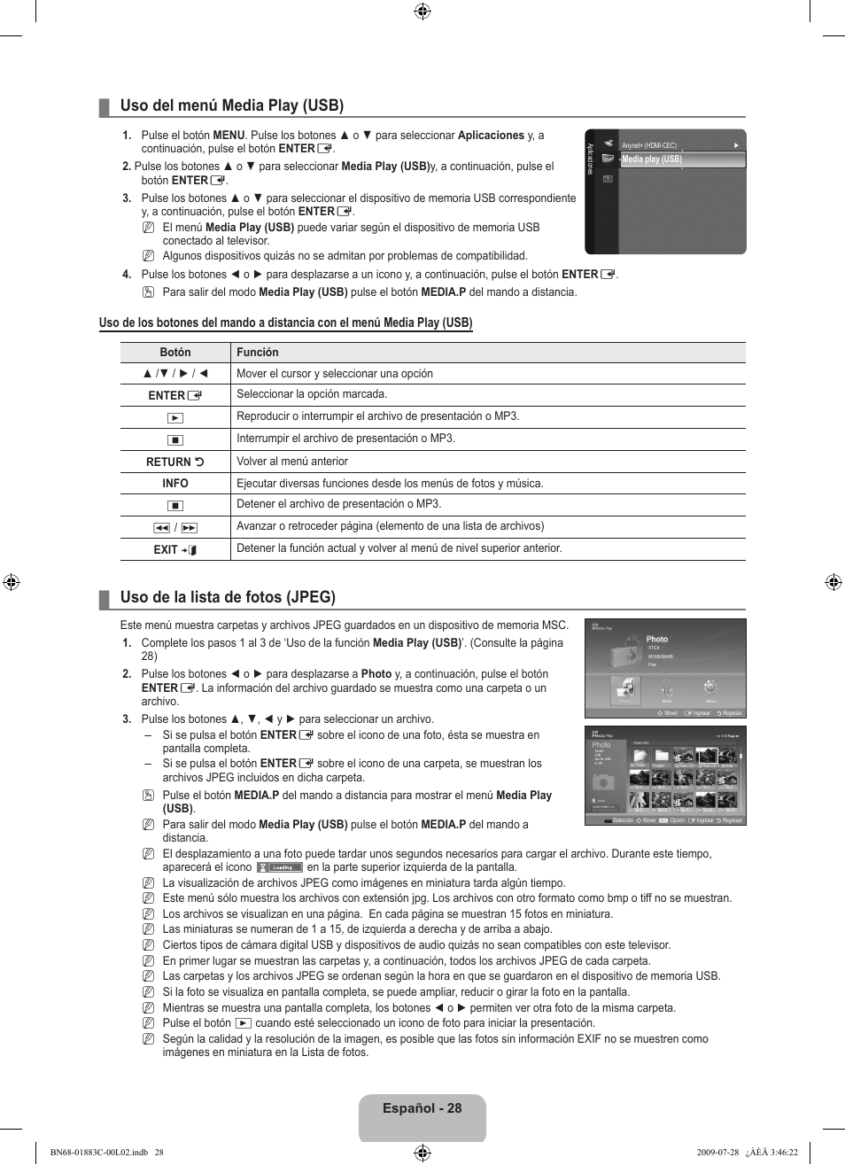 Uso del menú media play (usb), Uso de la lista de fotos (jpeg) | Samsung LN32B550K1FXZA User Manual | Page 80 / 101