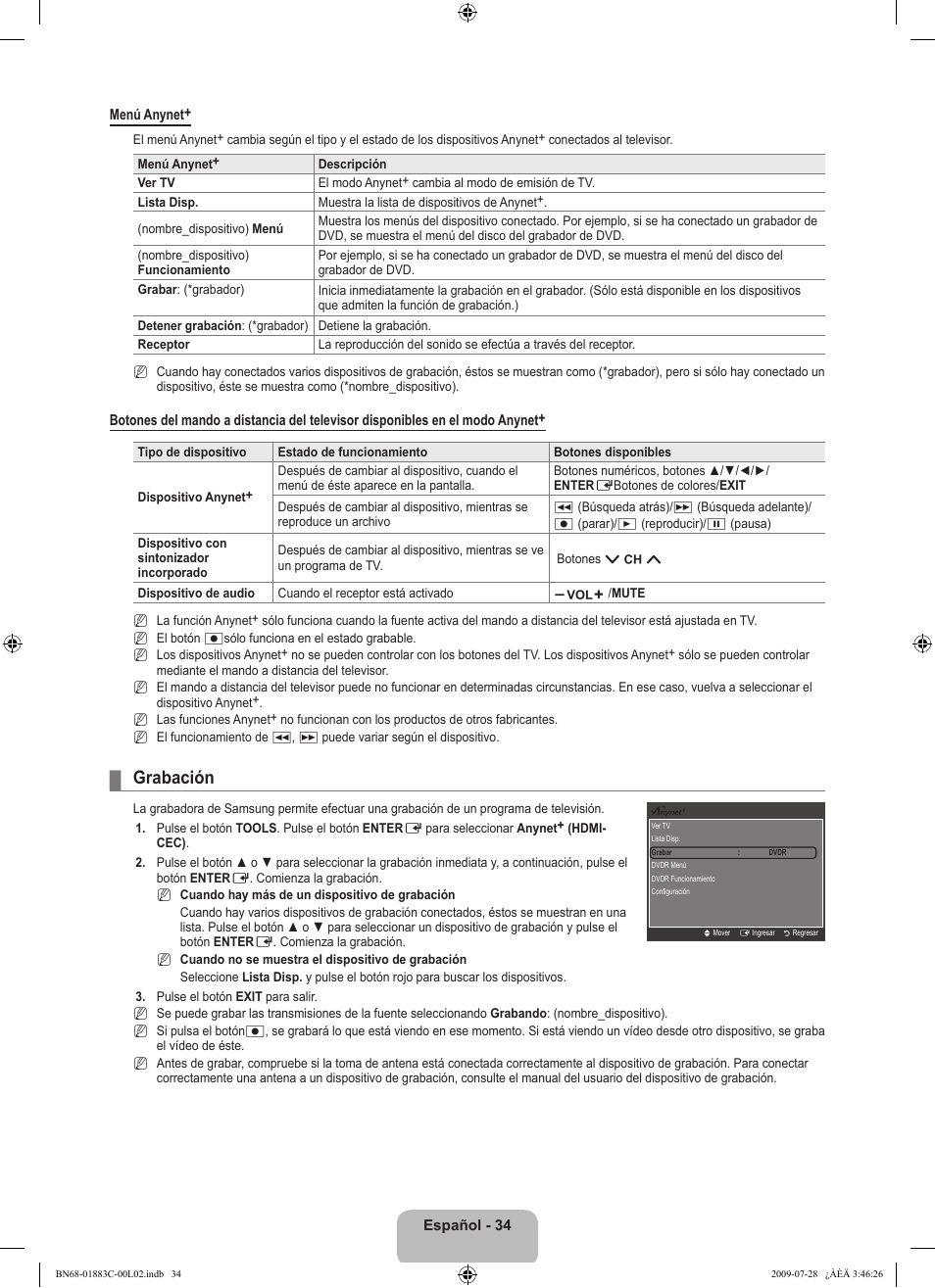 Grabación | Samsung LN32B550K1FXZA User Manual | Page 86 / 101
