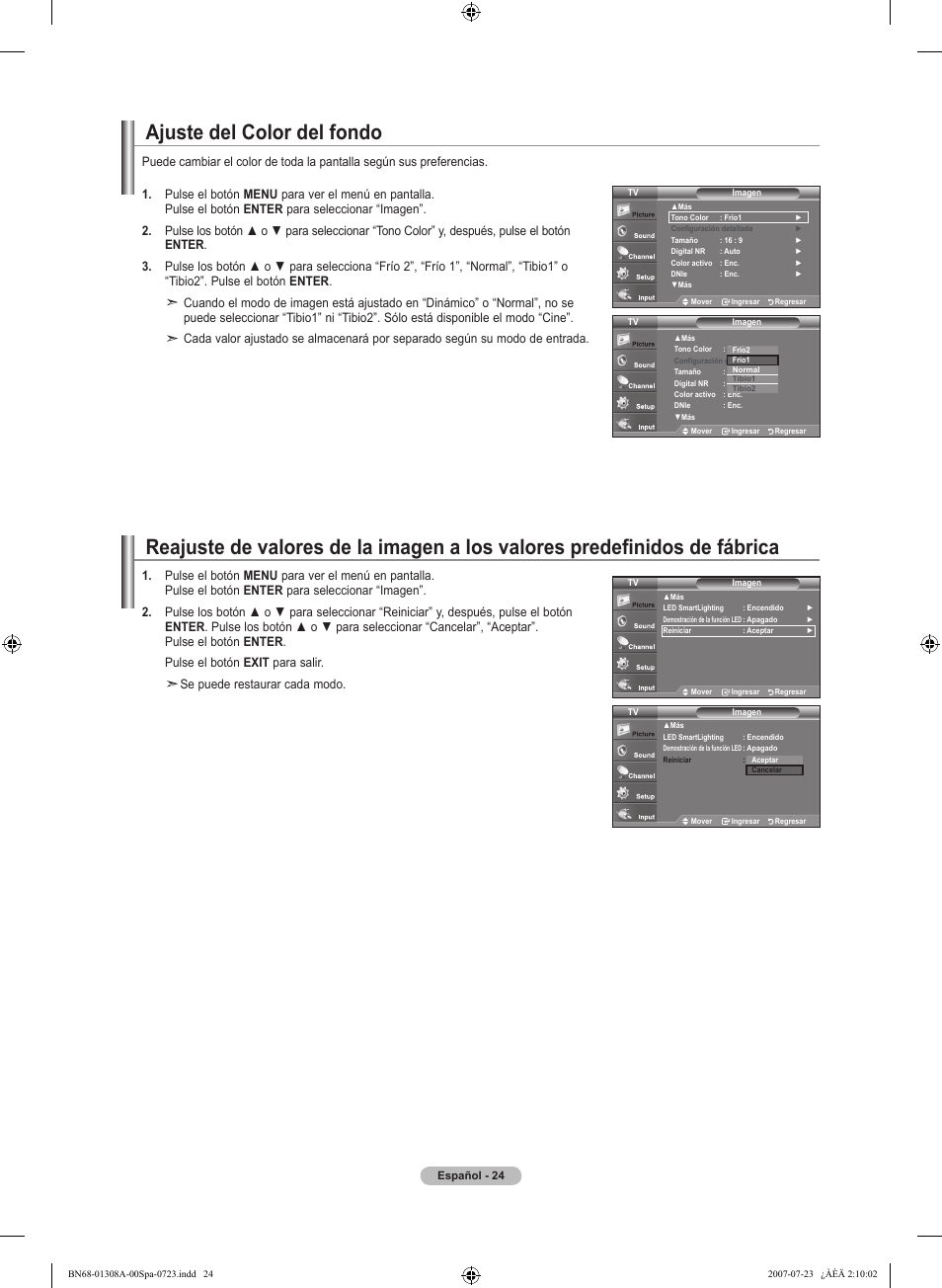 Ajuste del color del fondo | Samsung LNT4081FX-XAA User Manual | Page 214 / 283