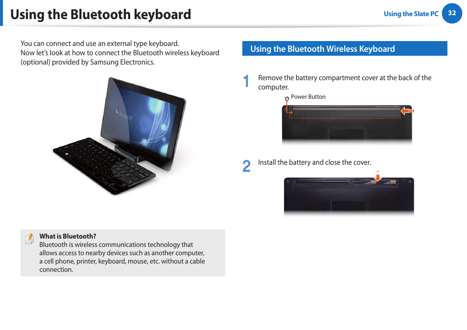 Using the bluetooth keyboard | Samsung XE700T1A-A04US User Manual | Page 32 / 36