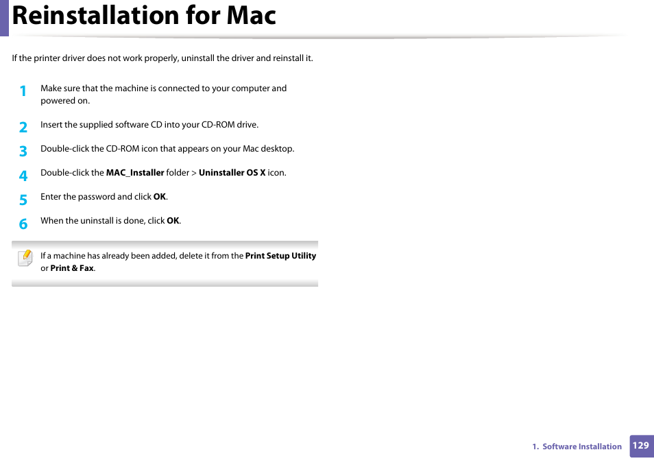 Reinstallation for mac | Samsung CLP-415NW-XAA User Manual | Page 128 / 270