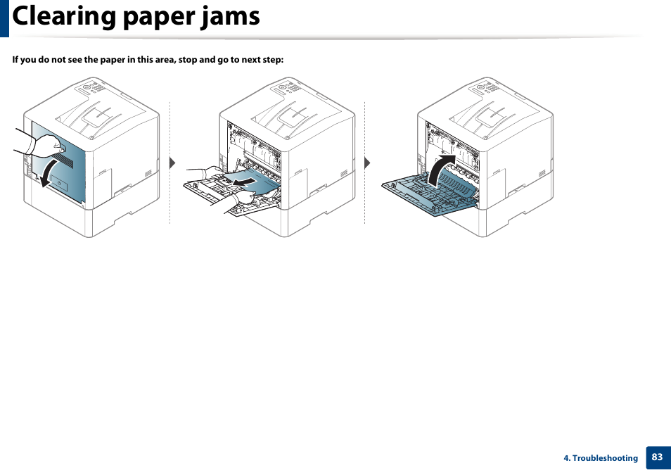 Clearing paper jams | Samsung CLP-415NW-XAA User Manual | Page 82 / 270
