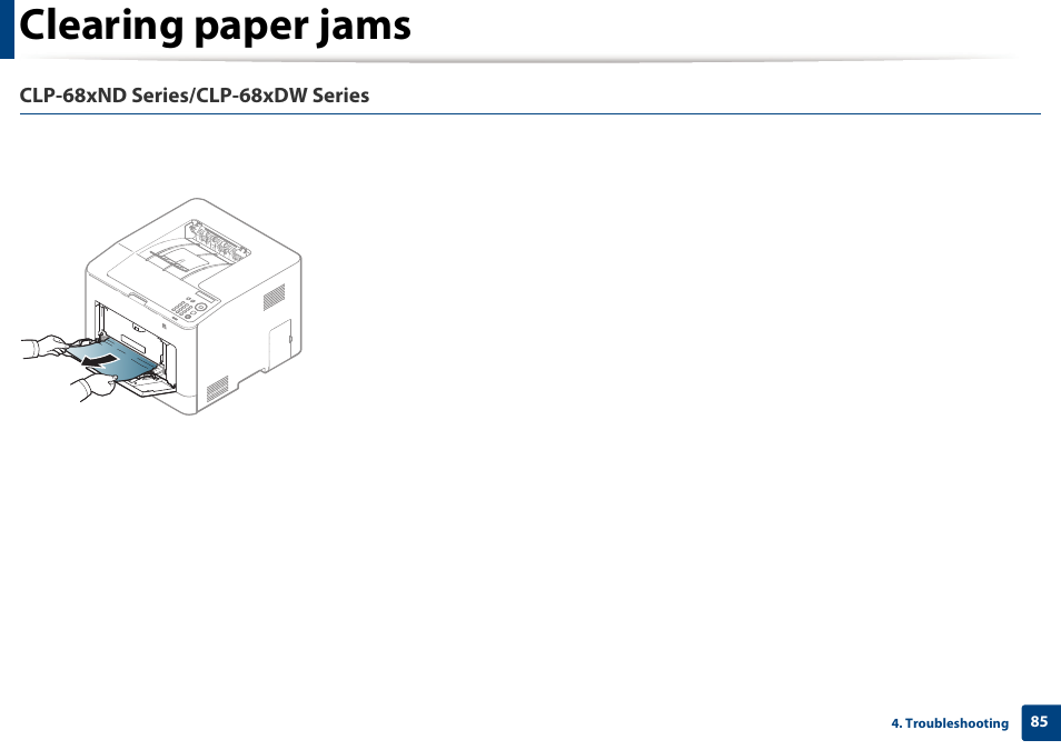 Clearing paper jams | Samsung CLP-415NW-XAA User Manual | Page 84 / 270
