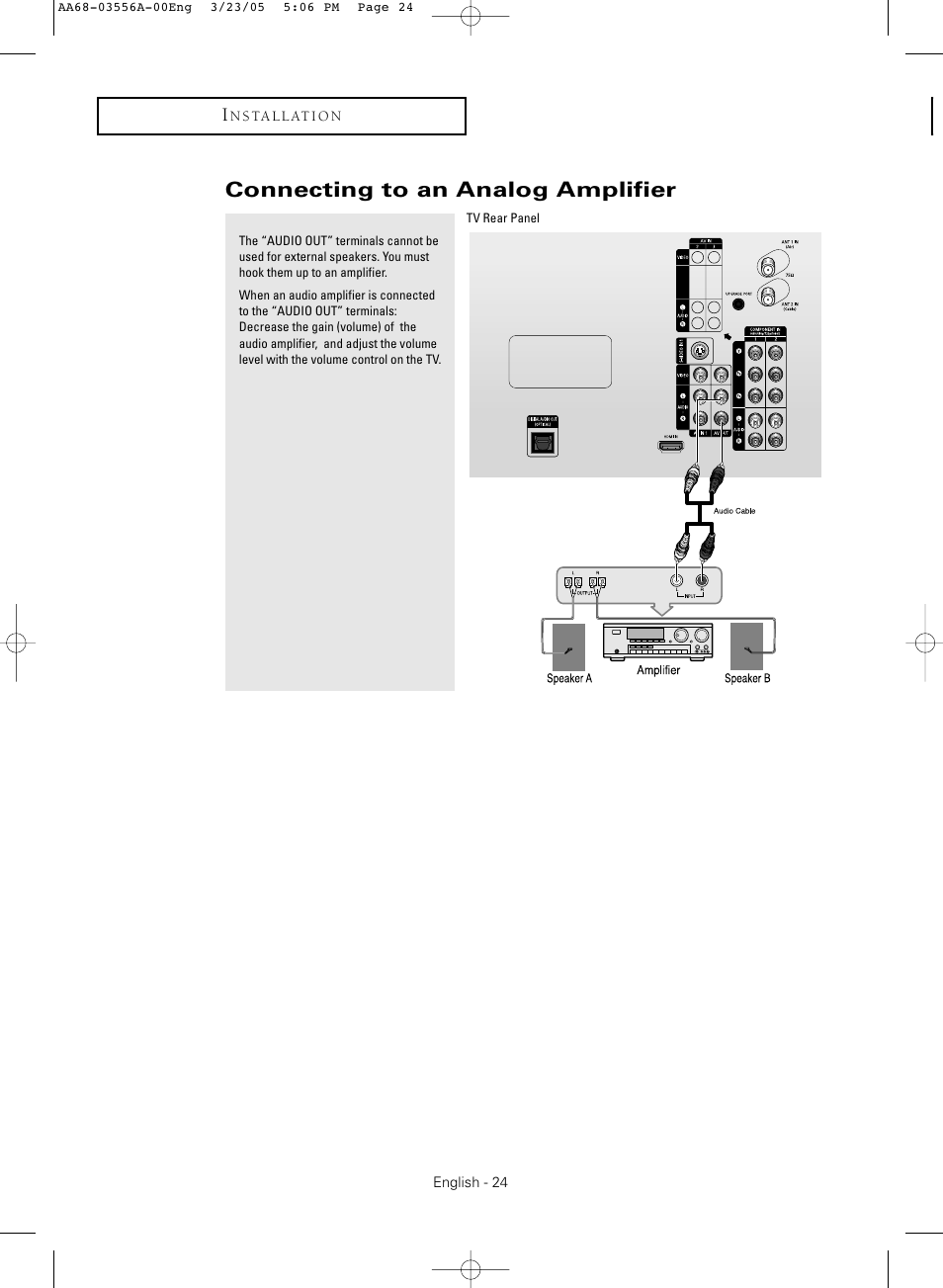 Connecting to an analog amplifier | Samsung TXR3079WHNXXAA User Manual | Page 24 / 80