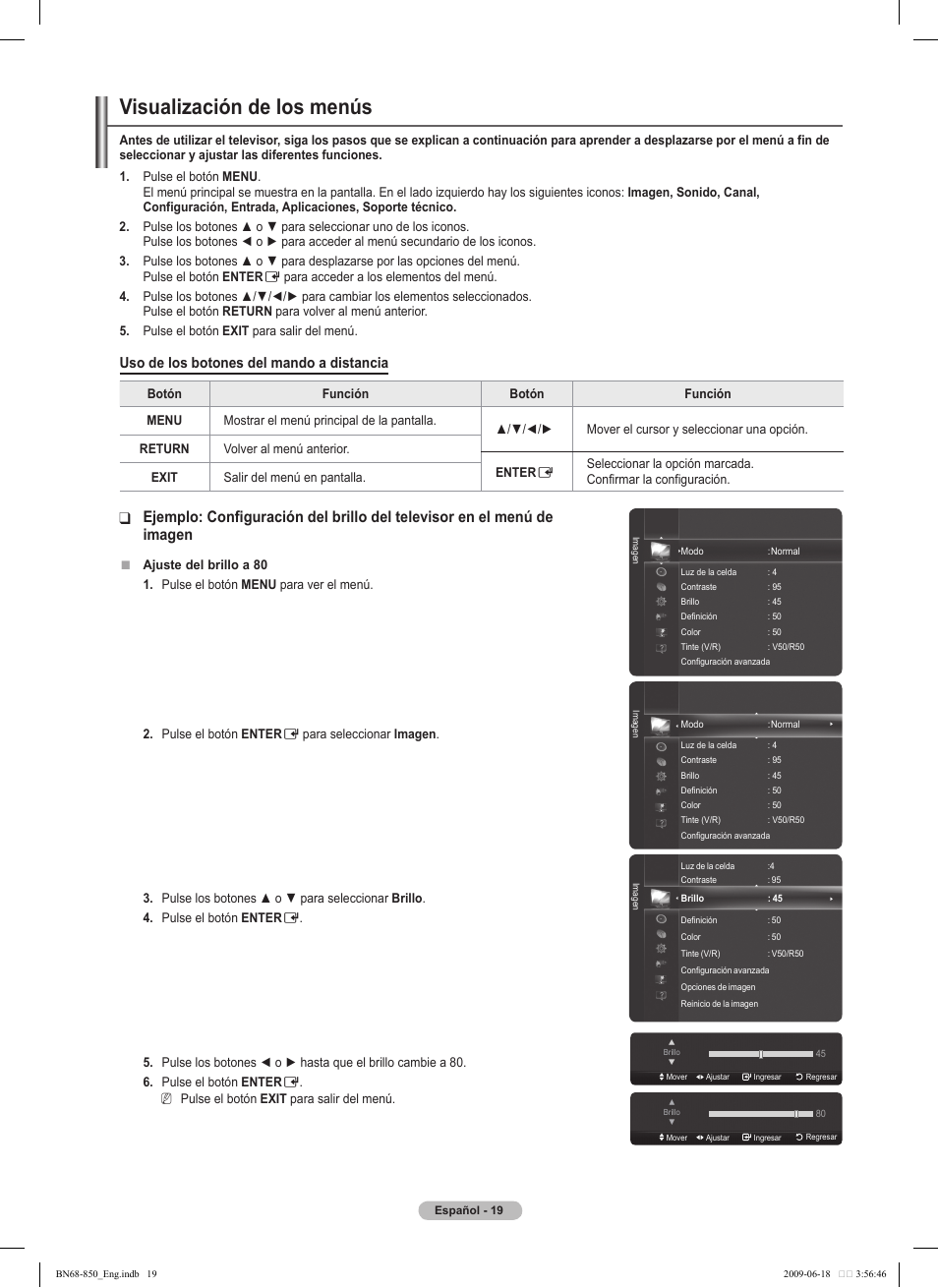 Visualización de los menús, Uso de los botones del mando a distancia | Samsung PN50B860Y2FXZA User Manual | Page 119 / 284