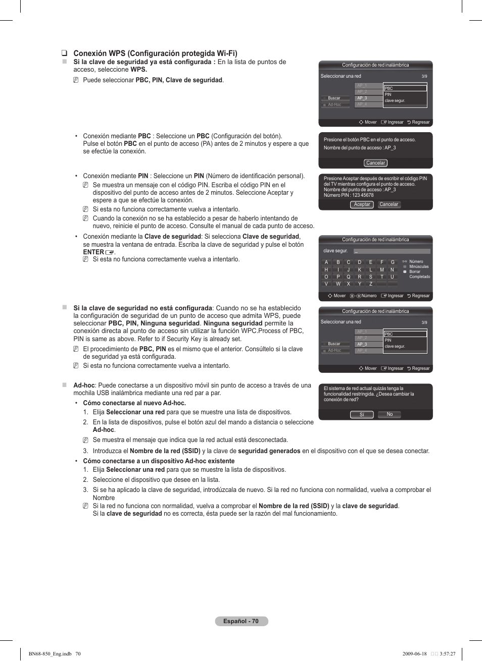 Conexión wps (configuración protegida wi-fi) | Samsung PN50B860Y2FXZA User Manual | Page 170 / 284