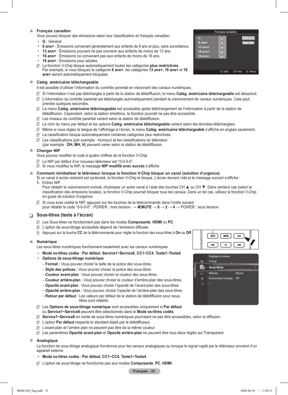 Sous-titres (texte à l’écran) | Samsung PN50B860Y2FXZA User Manual | Page 225 / 284