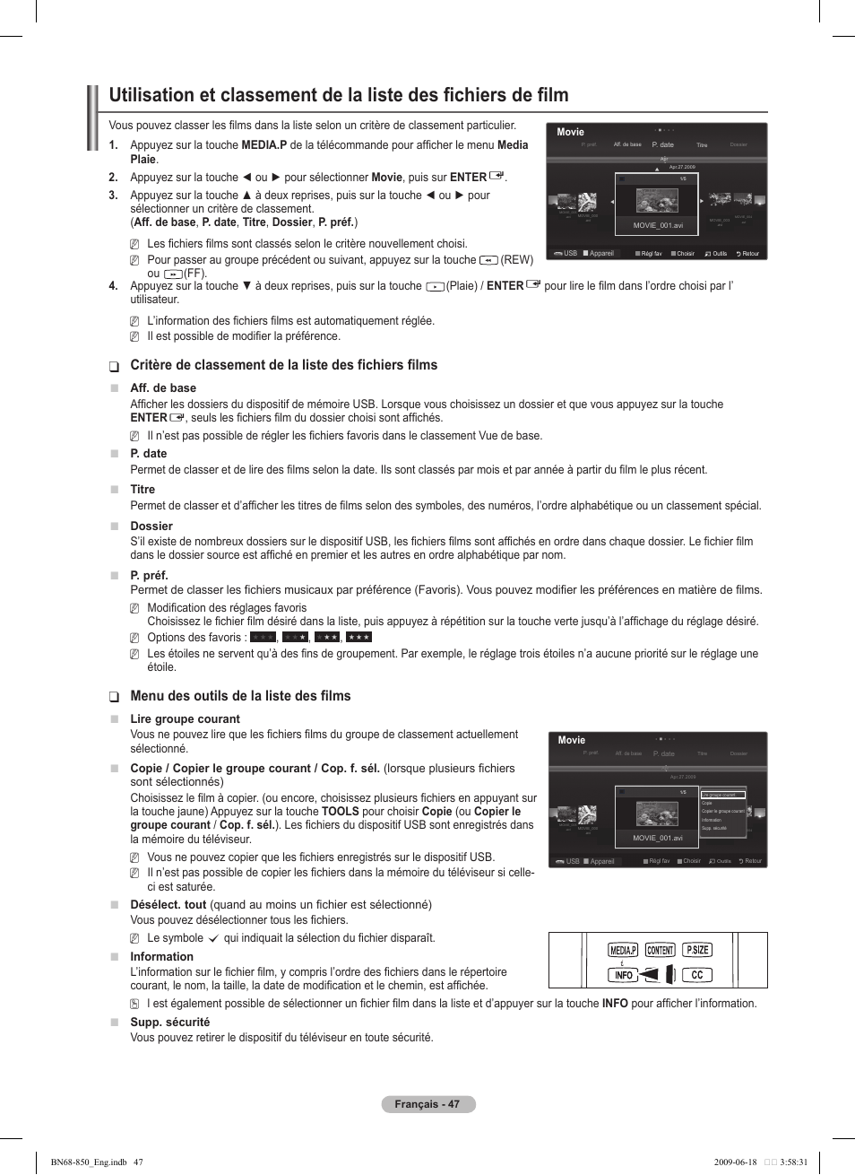 Menu des outils de la liste des films | Samsung PN50B860Y2FXZA User Manual | Page 239 / 284