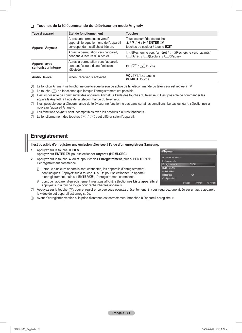 Enregistrement | Samsung PN50B860Y2FXZA User Manual | Page 253 / 284