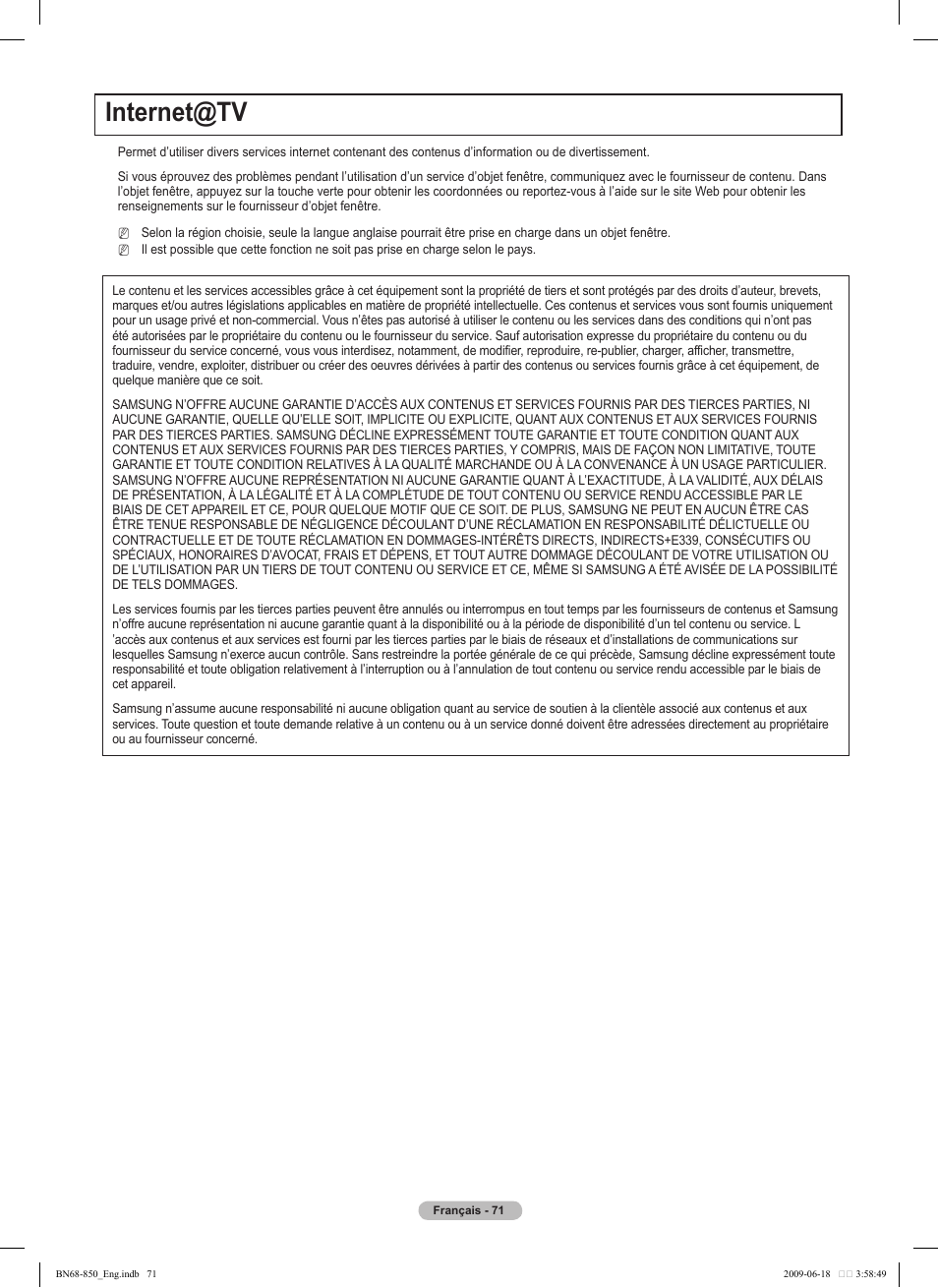 Internet@tv | Samsung PN50B860Y2FXZA User Manual | Page 263 / 284