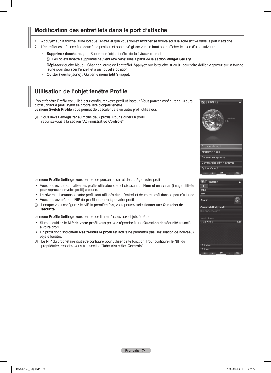 Utilisation de l’objet fenêtre profile | Samsung PN50B860Y2FXZA User Manual | Page 266 / 284