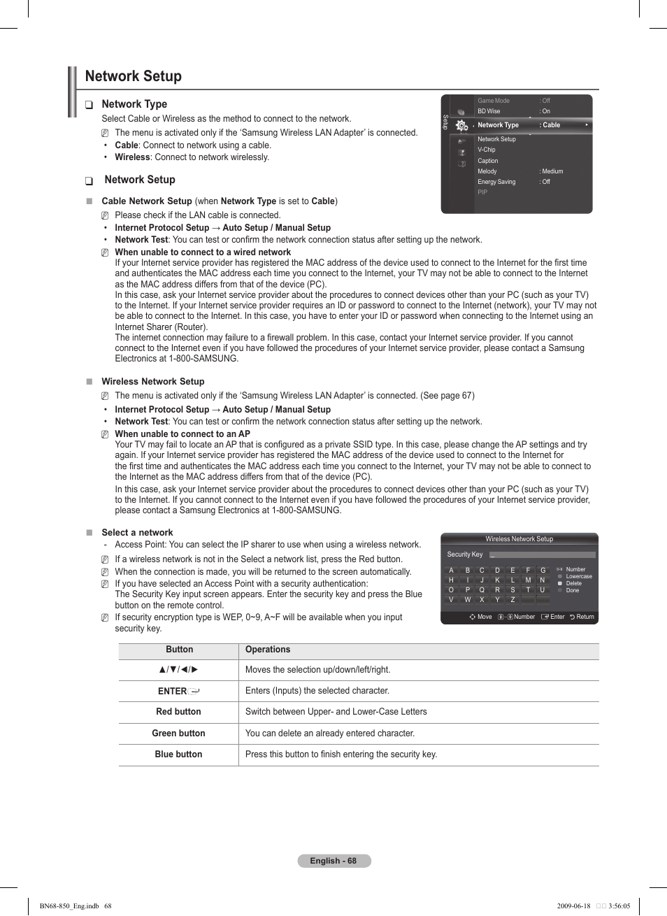 Network setup, Network type | Samsung PN50B860Y2FXZA User Manual | Page 68 / 284