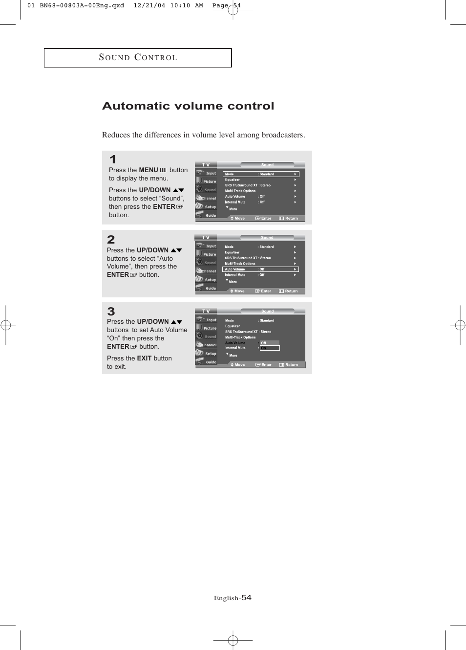 Automatic volume control | Samsung LNR408DX-XAA User Manual | Page 60 / 120