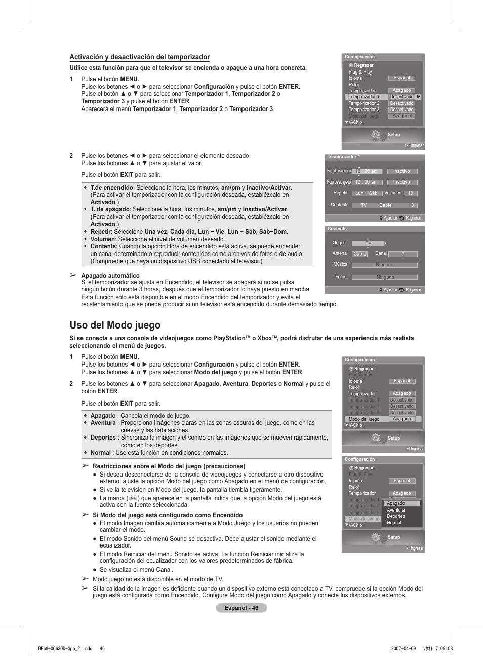 Uso del modo juego | Samsung HLT6756WX-XAA User Manual | Page 121 / 144