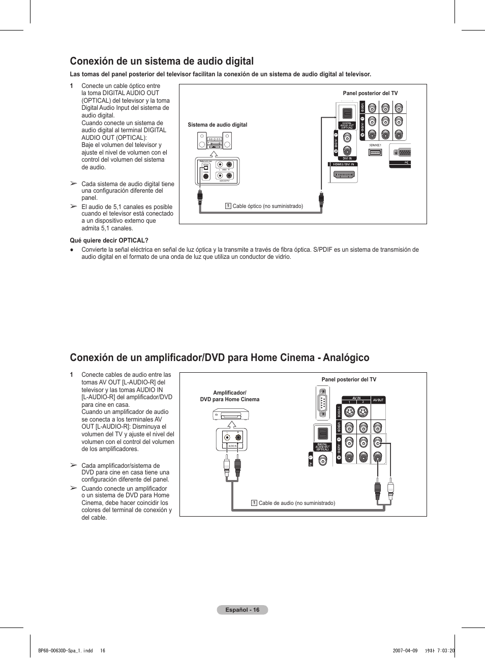 Conexión de un sistema de audio digital | Samsung HLT6756WX-XAA User Manual | Page 91 / 144