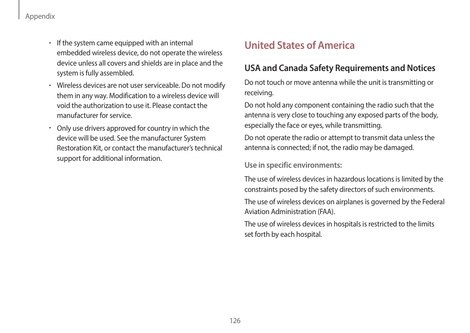 United states of america | Samsung NP940X3G-K03US User Manual | Page 126 / 147