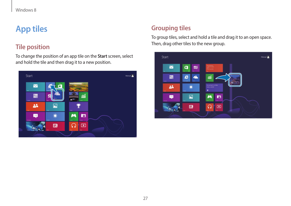 App tiles, 27 app tiles | Samsung NP940X3G-K03US User Manual | Page 27 / 147