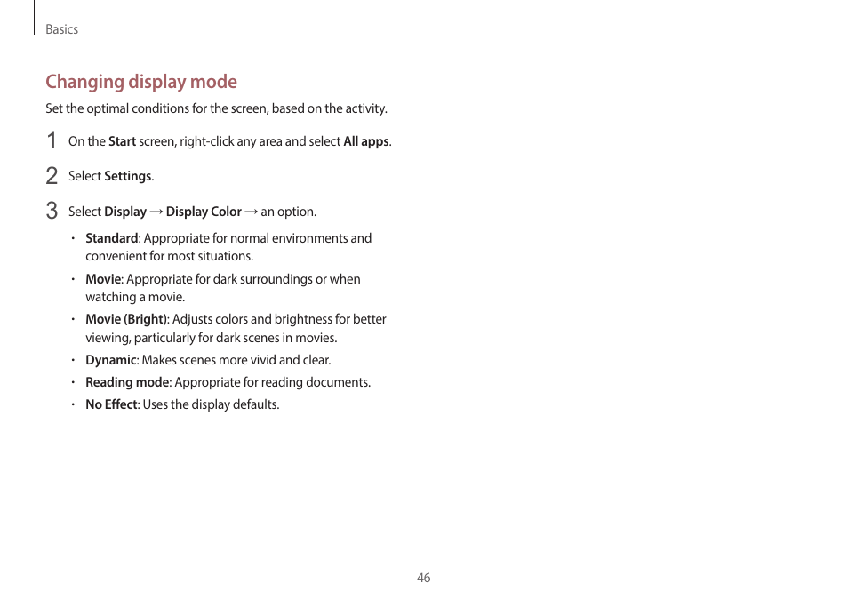 Changing display mode | Samsung NP940X3G-K03US User Manual | Page 46 / 147