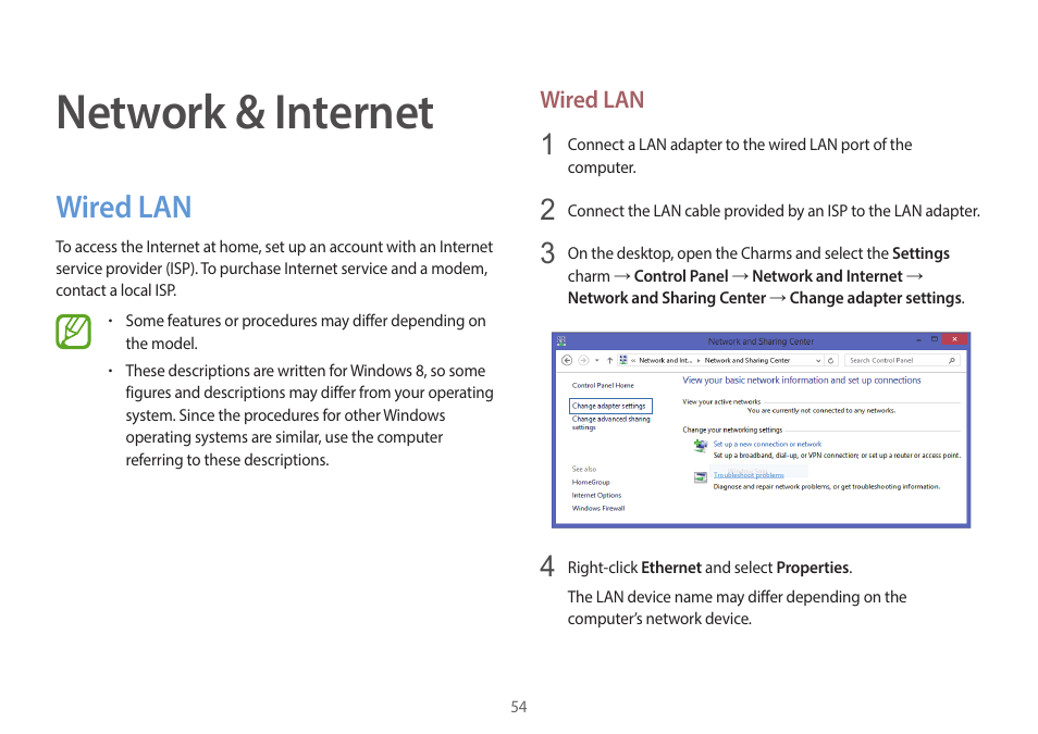 Network & internet, Wired lan, 54 wired lan | Samsung NP940X3G-K03US User Manual | Page 54 / 147