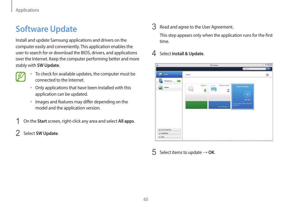 Software update, 65 software update | Samsung NP940X3G-K03US User Manual | Page 65 / 147