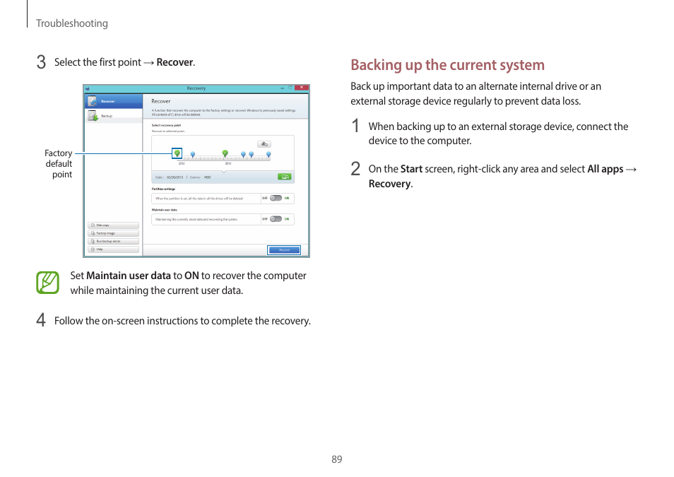 Backing up the current system | Samsung NP940X3G-K03US User Manual | Page 89 / 147
