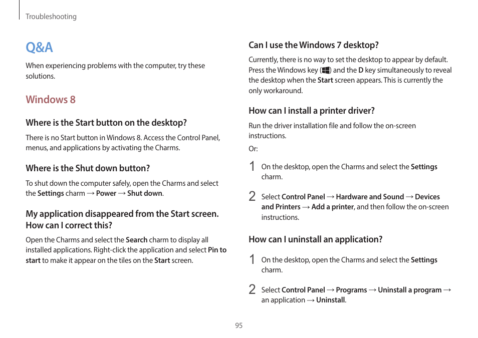 95 q&a, Windows 8 | Samsung NP940X3G-K03US User Manual | Page 95 / 147