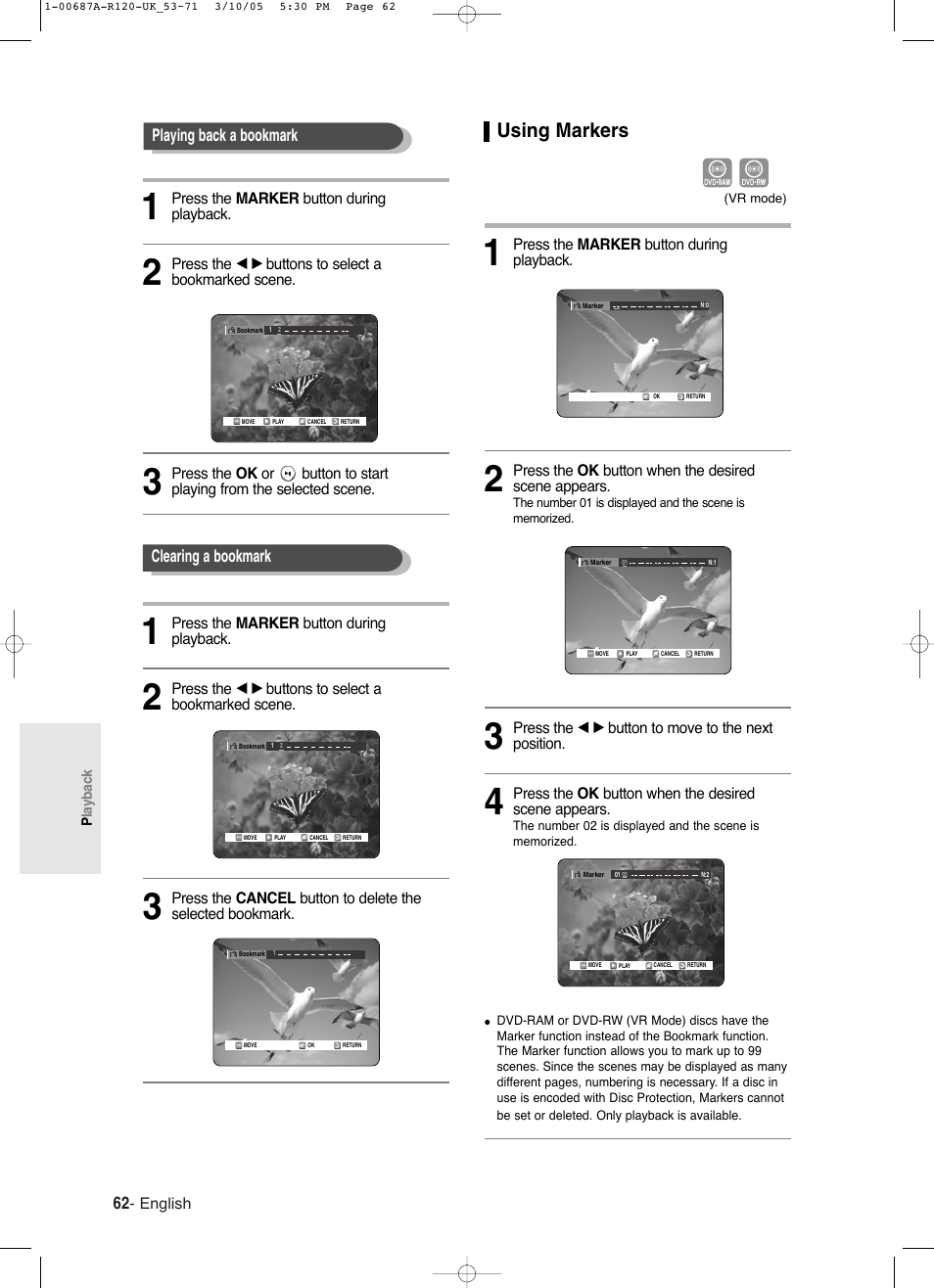 Using markers | Samsung DVD-R120-XAA User Manual | Page 62 / 95