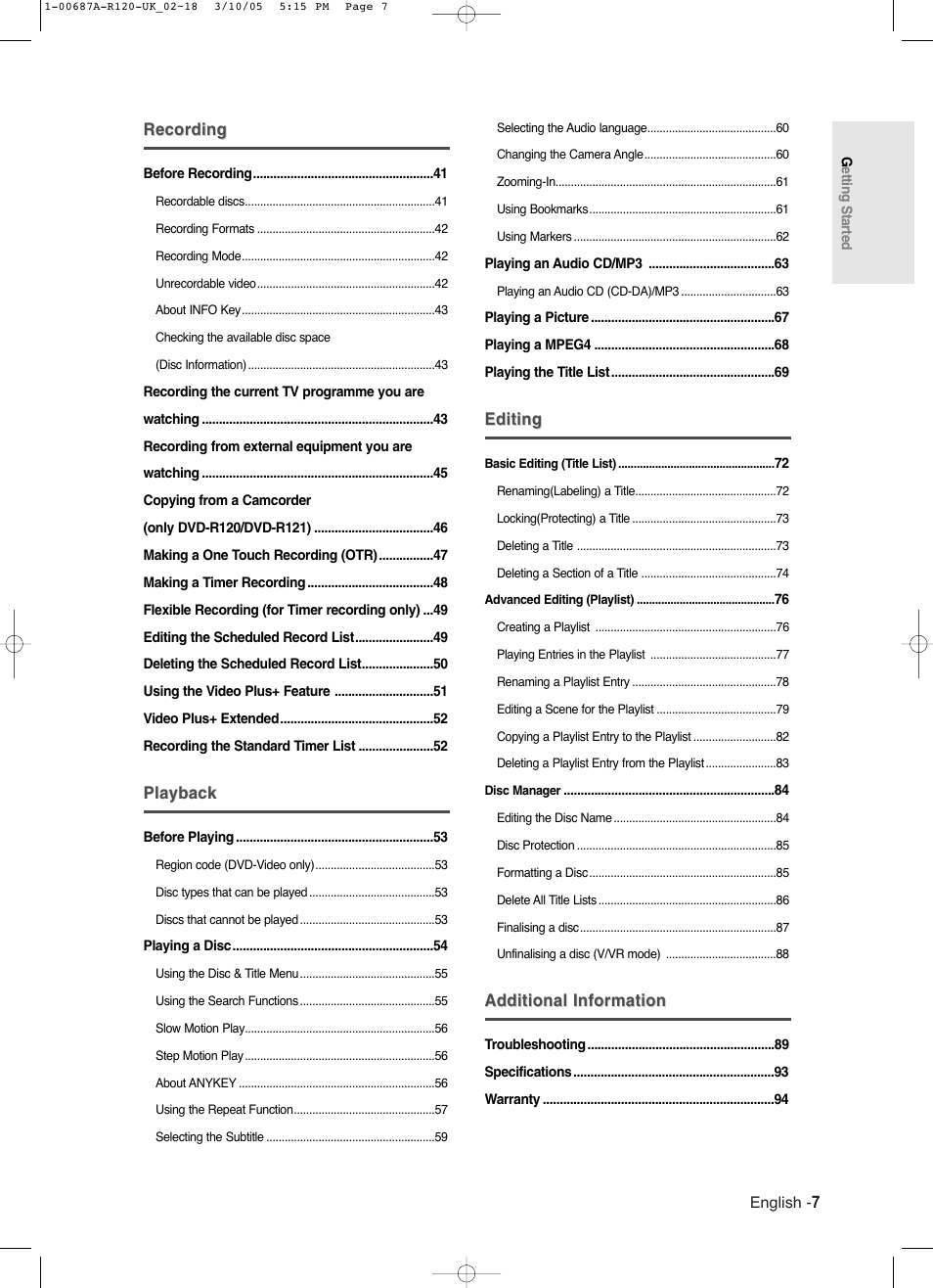 Samsung DVD-R120-XAA User Manual | Page 7 / 95