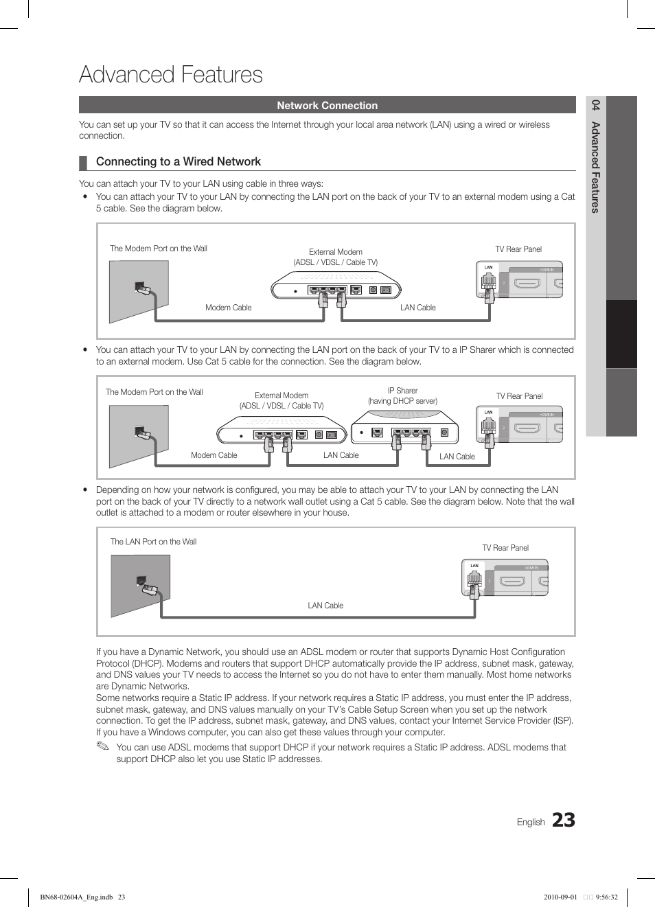 Advanced features | Samsung LN46C550J1FXZA User Manual | Page 23 / 50
