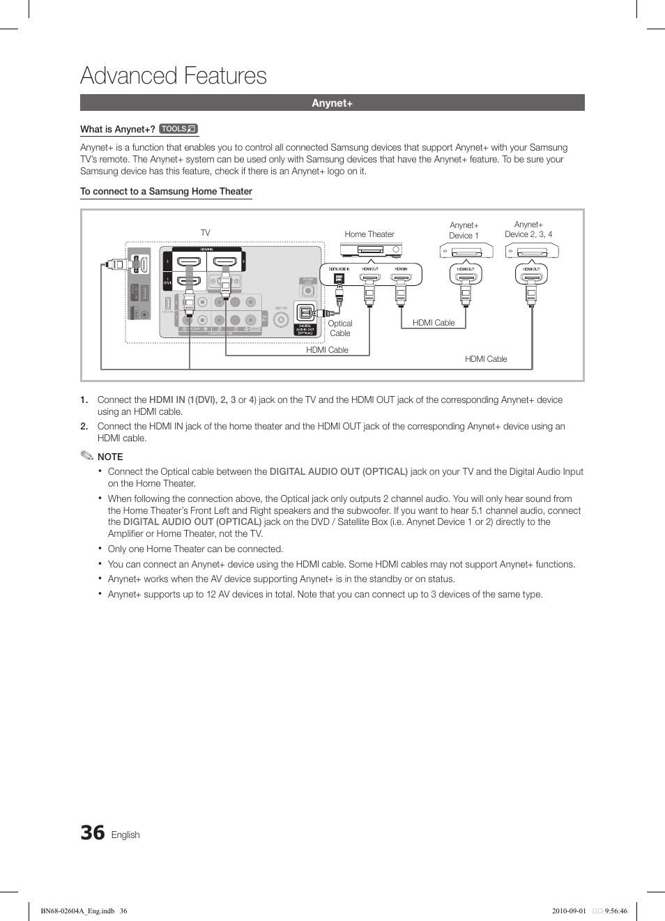 Advanced features | Samsung LN46C550J1FXZA User Manual | Page 36 / 50