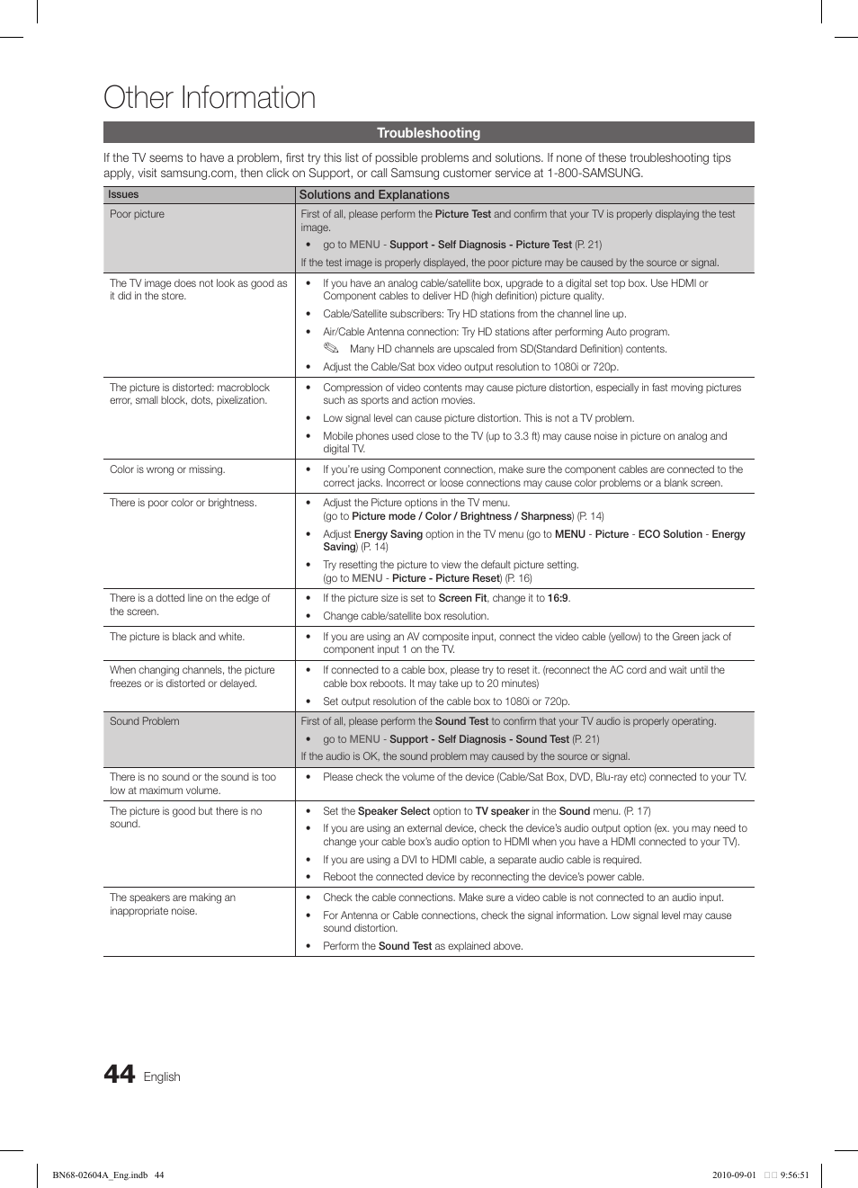 Other information | Samsung LN46C550J1FXZA User Manual | Page 44 / 50