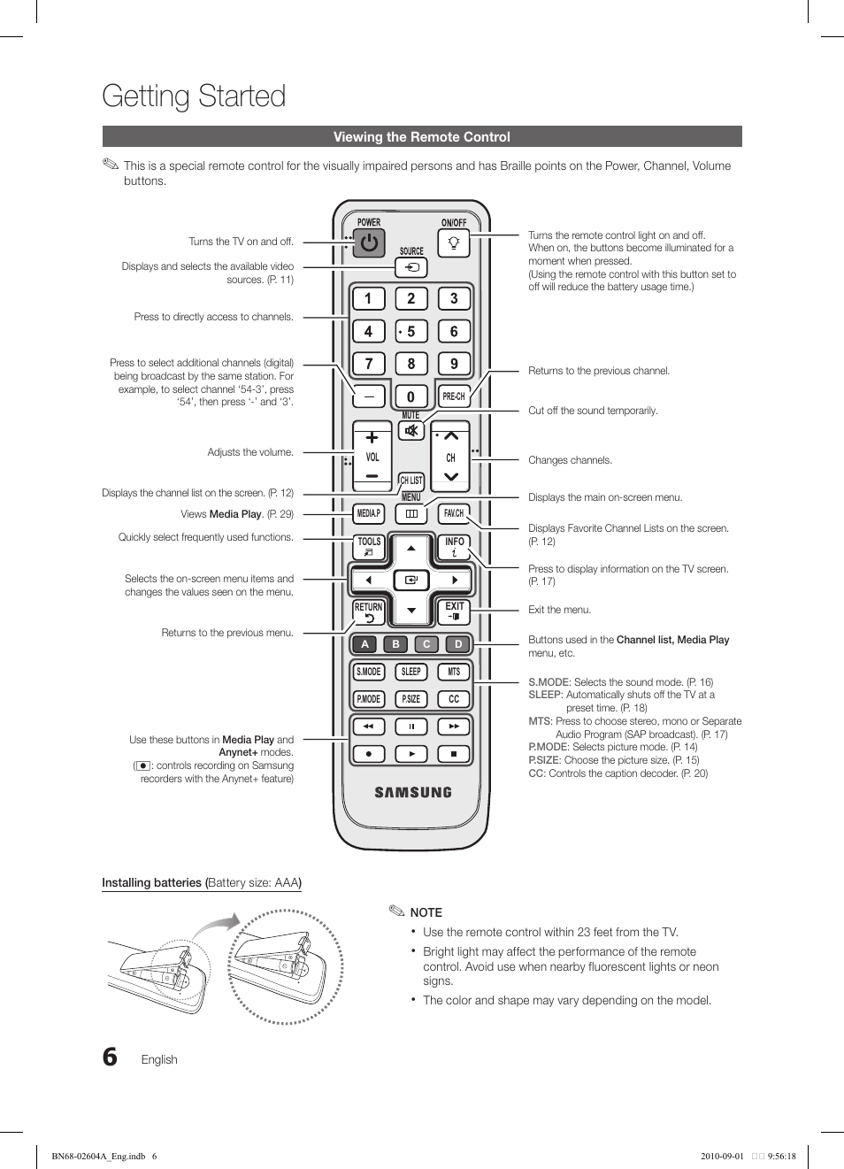 Getting started | Samsung LN46C550J1FXZA User Manual | Page 6 / 50