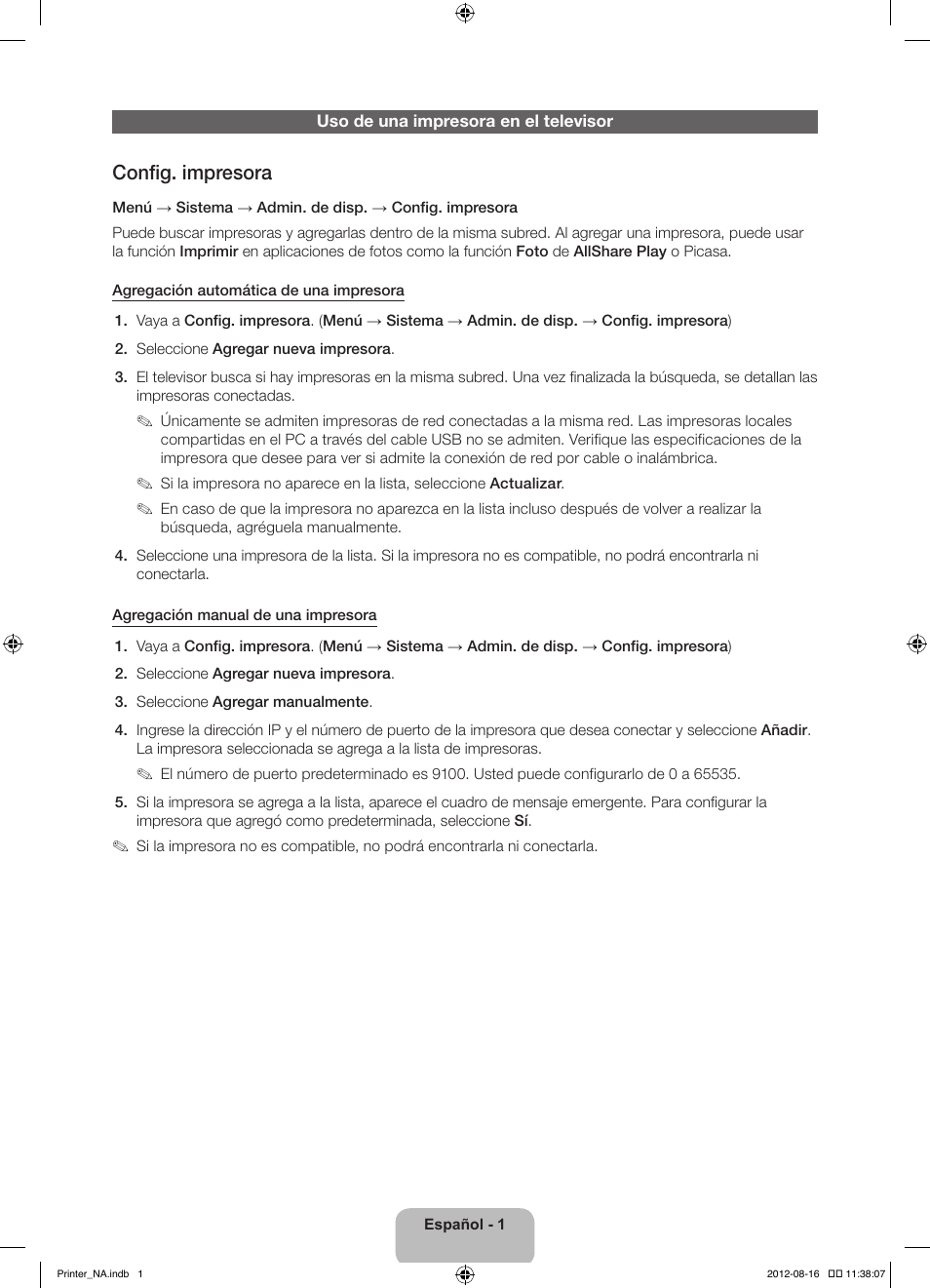 Config. impresora | Samsung PN51E7000FFXZA User Manual | Page 4 / 9