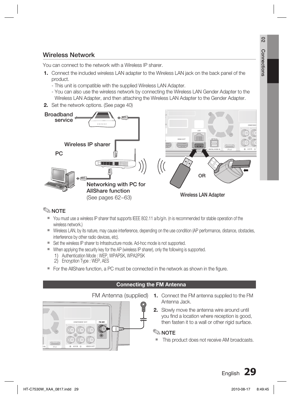 Connecting the fm antenna | Samsung HT-C7530W-XAA User Manual | Page 29 / 72