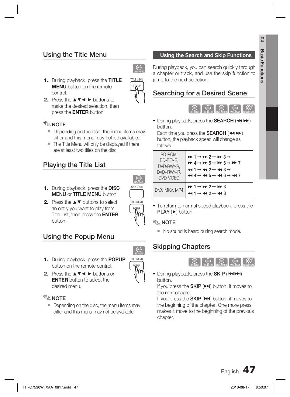 Using the search and skip functions, Hzzyx | Samsung HT-C7530W-XAA User Manual | Page 47 / 72