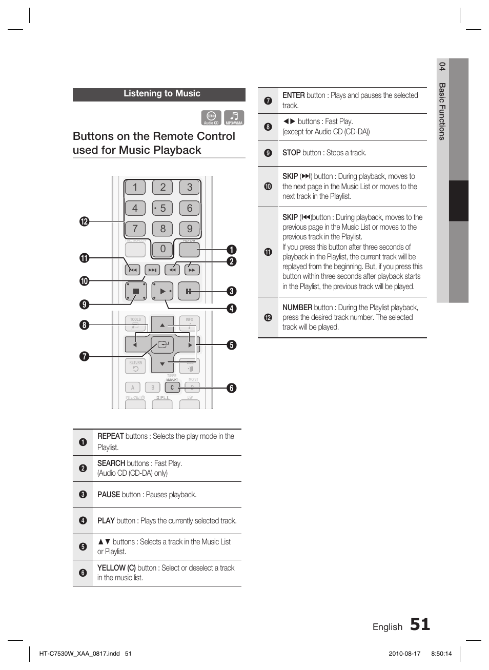 Listening to music | Samsung HT-C7530W-XAA User Manual | Page 51 / 72