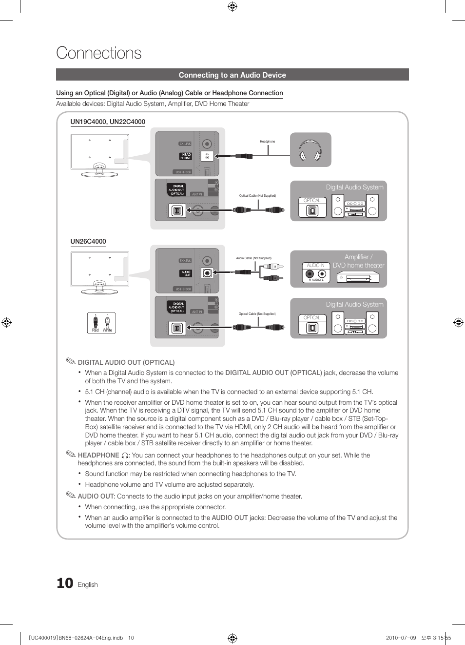 Connections | Samsung UN26C4000PDXZA User Manual | Page 10 / 42