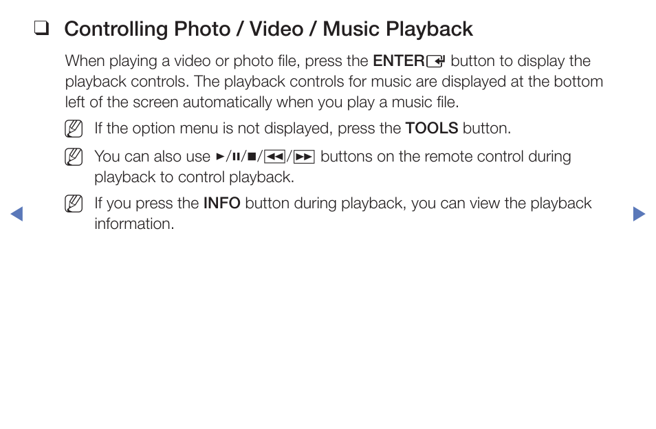 Controlling photo / video / music playback | Samsung PN51F5300BFXZA User Manual | Page 100 / 129