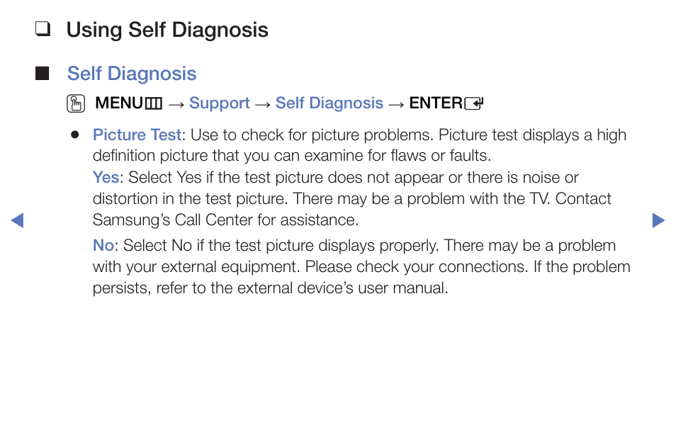 Using self diagnosis, Self diagnosis o | Samsung PN51F5300BFXZA User Manual | Page 118 / 129