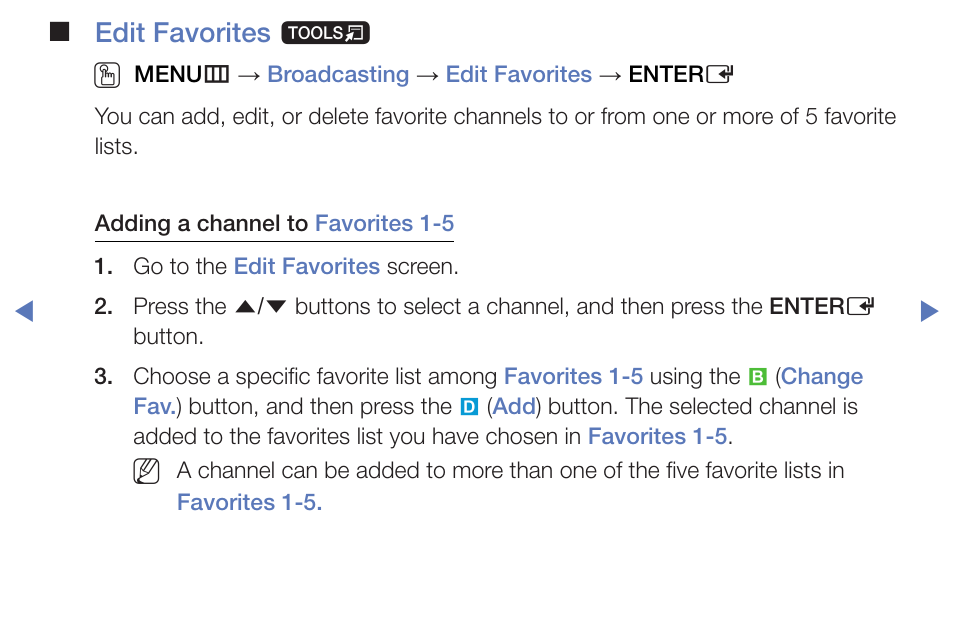 Edit favorites t o | Samsung PN51F5300BFXZA User Manual | Page 14 / 129
