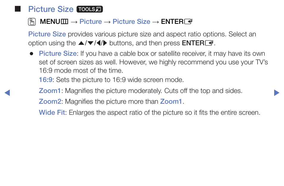 Picture size t o | Samsung PN51F5300BFXZA User Manual | Page 40 / 129