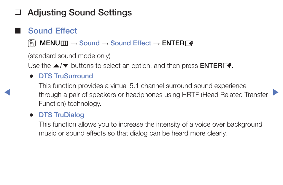 Adjusting sound settings, Sound effect o | Samsung PN51F5300BFXZA User Manual | Page 59 / 129
