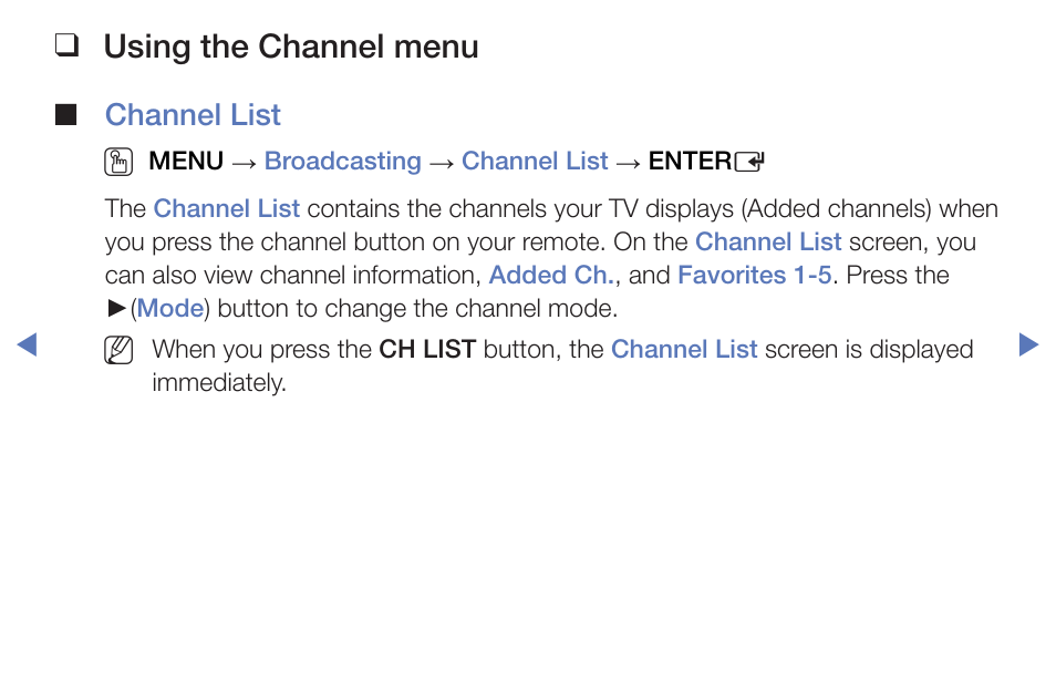 Using the channel menu, Channel list o | Samsung PN51F5300BFXZA User Manual | Page 6 / 129