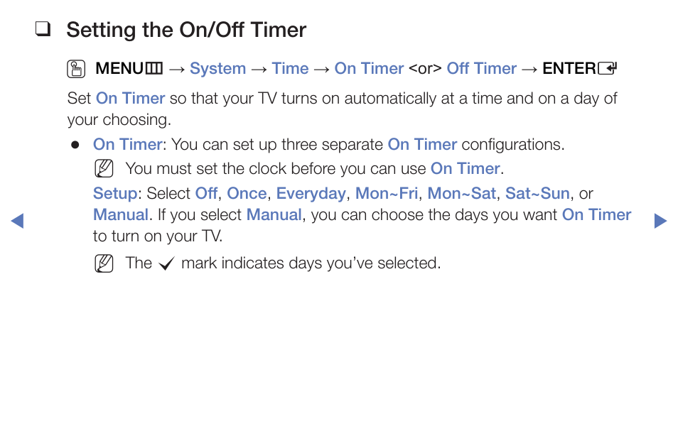 Setting the on/off timer | Samsung PN51F5300BFXZA User Manual | Page 73 / 129