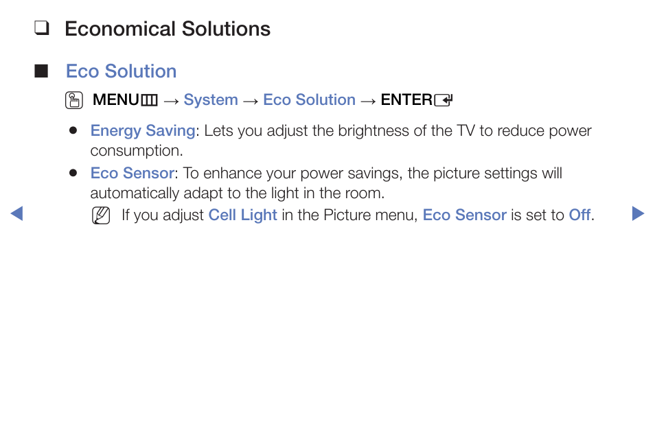 Economical solutions, Eco solution o | Samsung PN51F5300BFXZA User Manual | Page 78 / 129