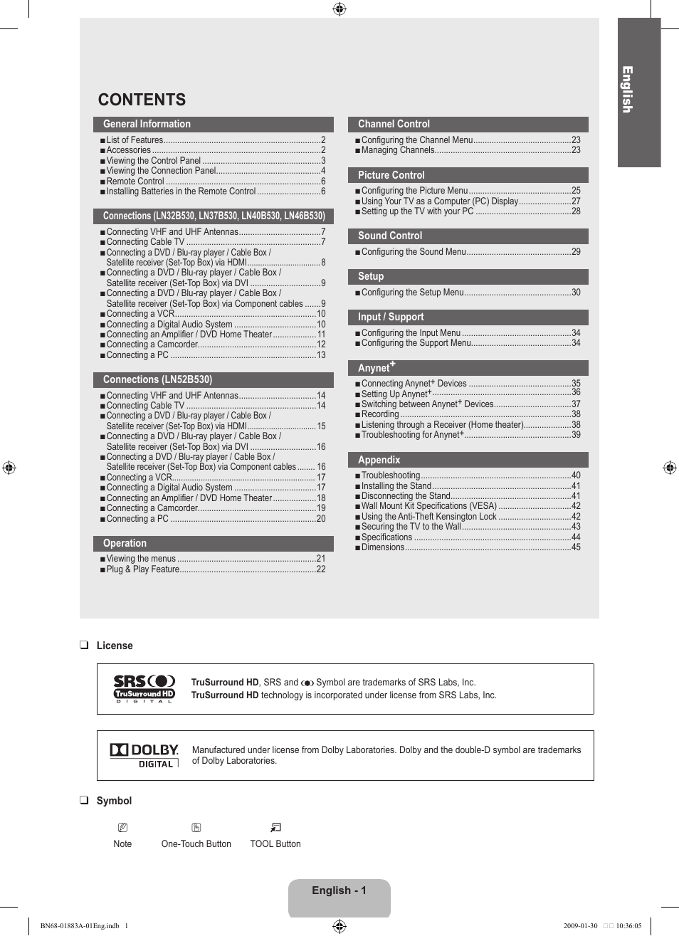 Samsung LN52B530P7FXZA User Manual | Page 3 / 101