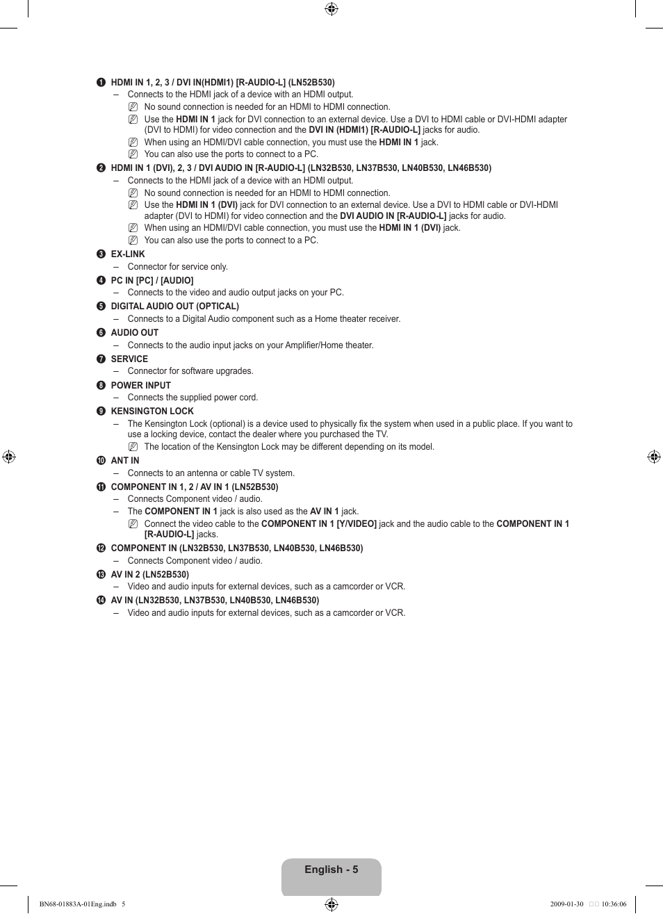 Samsung LN52B530P7FXZA User Manual | Page 7 / 101