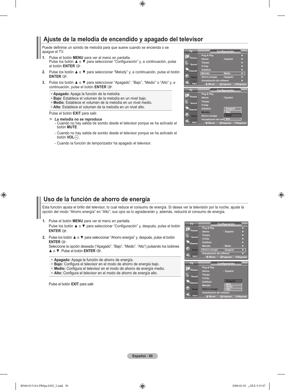 Uso de la función de ahorro de energía | Samsung LN26A330J1DXZA User Manual | Page 116 / 129